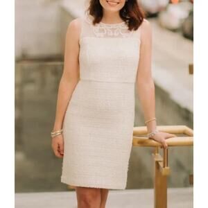 Brooks Brothers Tweed Embellished Sheath Dress Ivory Metallic Thread NWT 10P